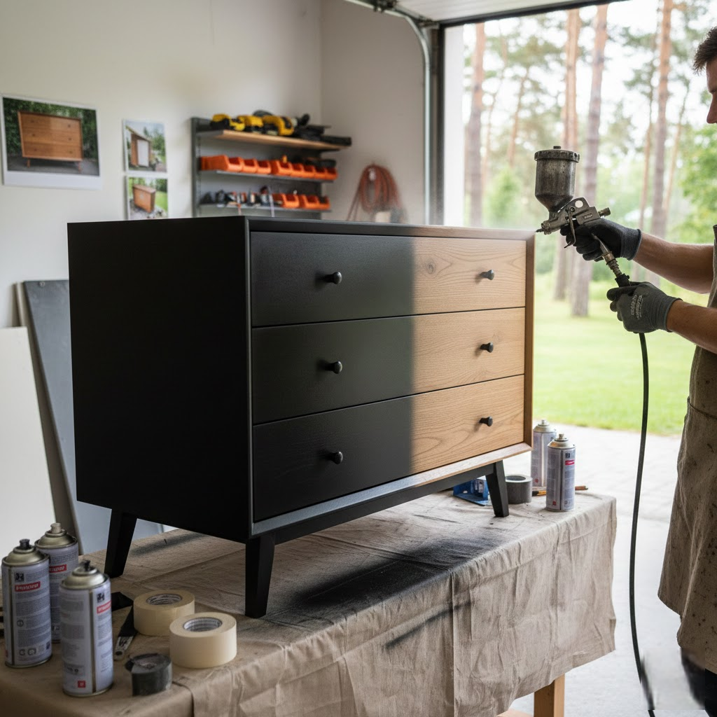 Baldų transformacija per savaitgalį: Kaip purškiami dažai sukuria gamyklinės kokybės efektą namuose