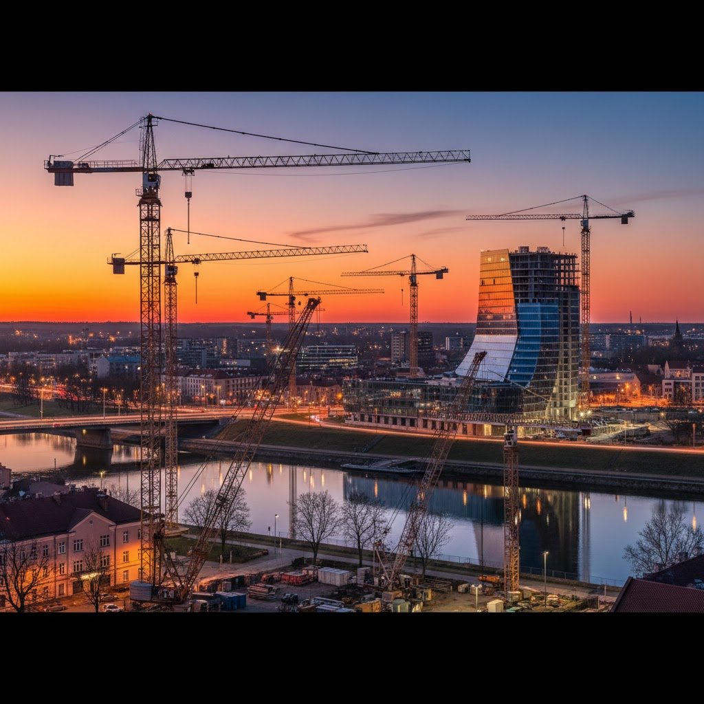 Miesto siluetą formuojantys milžinai: Kauno kranų evoliucija ir įtaka šiuolaikinei statybų rinkai