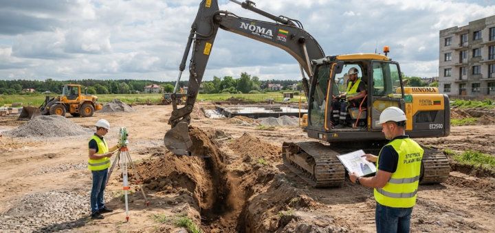 EkskavatoProfesionalus statybinis šviestuvas: Tobulo darbo apšvietimo pasirinkimo kriterijairių nuoma: Efektyvių žemės ir statybos darbų planavimas